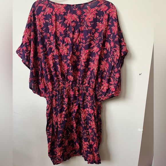 Lands End Short Sleeve Cover Up Mini Dress Floral Adjustable Tie Waist NWOT - Picture 4 of 10